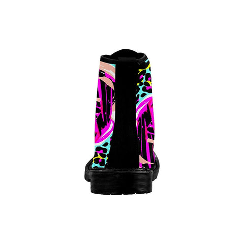 Image of Colorful Cheetah Flower Women Boots Lolita Combat Boots,Hand Crafted,Multi Colors