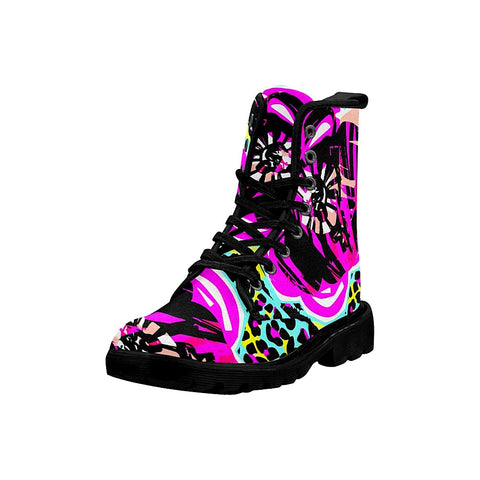 Image of Colorful Cheetah Flower Women Boots Lolita Combat Boots,Hand Crafted,Multi Colors