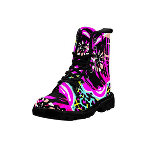 Colorful Cheetah Flower Women Boots Lolita Combat Boots,Hand Crafted,Multi Colors