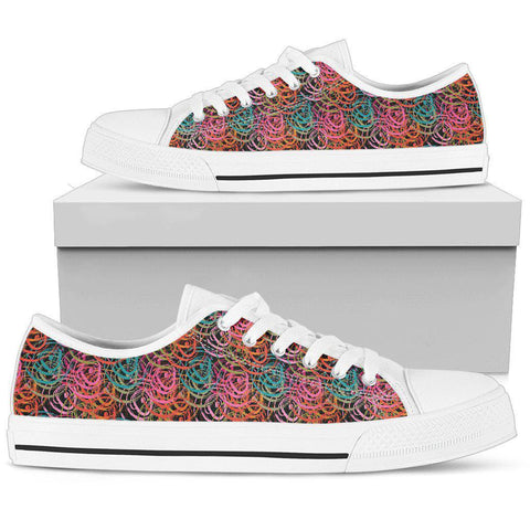 Image of Colorful Circular Abstract Hippie, Multi Colored, Boho,Streetwear,All Star,Custom Shoes,Women's Low Top,Bright Colorful,Mandala shoes