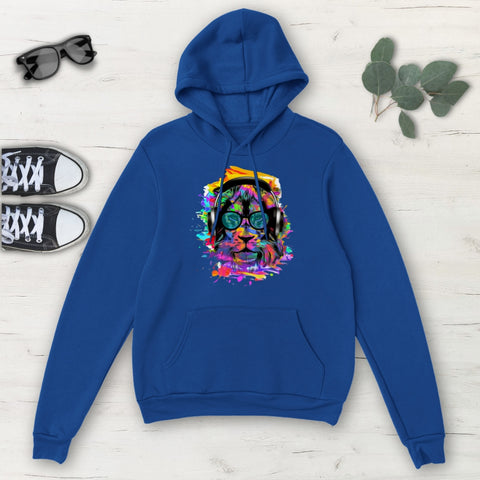 Image of Colorful Cool Hipster Lion Multicolored Classic Unisex Pullover Hoodie, Mens,