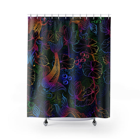 Image of Colorful Coy Fish Lotus Pond Multicolored Gradient Shower Curtains, Water Proof