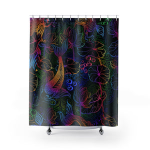 Colorful Coy Fish Lotus Pond Multicolored Gradient Shower Curtains, Water Proof