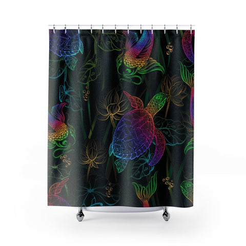 Image of Colorful Coy Fish Turtle Rainbow Multicolored Shower Curtains, Water Proof Bath