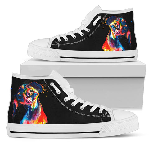 Image of Colorful Dog Spiritual, High Tops Sneaker, High Quality,Handmade Crafted, Hippie, Multi Colored, Boho,Streetwear,All Star,Custom Shoes