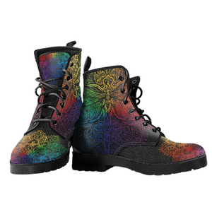 Bright Dragonfly Vegan Leather Boots , Women's Ankle Boots, Boho Chic,