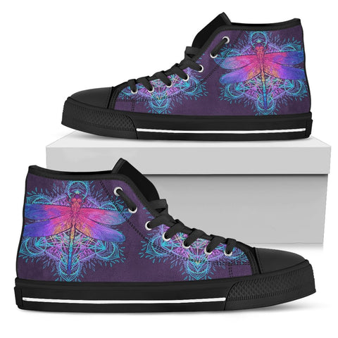 Image of Colorful Dragonfly High Tops Sneaker,Spiritual,Multi Colored,High Quality,Handmade Crafted,Streetwear,All Star,Custom Shoes