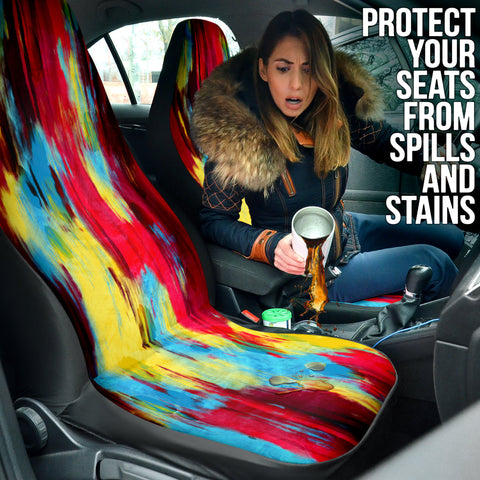 Image of Colorful Splatter Abstract Art Car Seat Covers, Front Seat Protectors, Modern