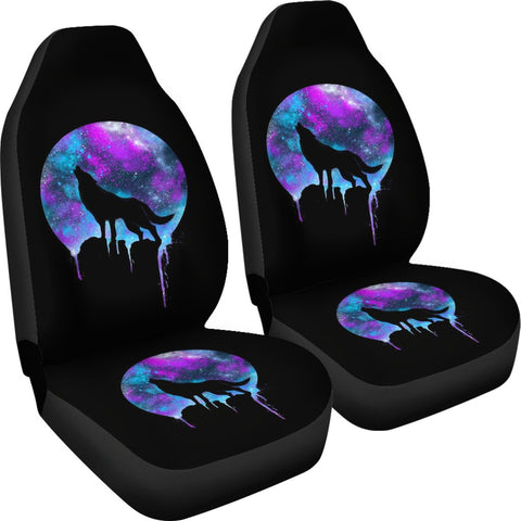 Image of Colorful Dripping Moon Wolf Car Seat Covers,Car Seat Covers Pair,Car Seat Protector,Car Accessory,Seat Cover for Car,2 Front Car Seat Covers
