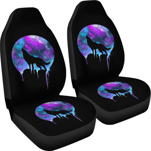 Colorful Dripping Moon Wolf Car Seat Covers,Car Seat Covers Pair,Car Seat Protector,Car Accessory,Seat Cover for Car,2 Front Car Seat Covers