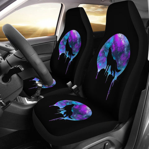 Image of Colorful Dripping Moon Wolf Car Seat Covers,Car Seat Covers Pair,Car Seat Protector,Car Accessory,Seat Cover for Car,2 Front Car Seat Covers