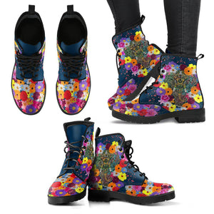 Women's Colorful Elephant Mandala Floral Vegan Leather Boots - Handcrafted, Multicolored, Combat Style, Leather, Unique Footwear