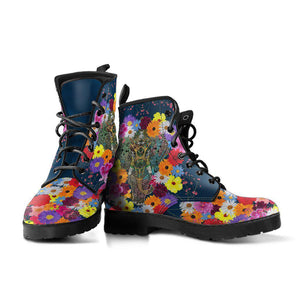 Women's Colorful Elephant Mandala Floral Vegan Leather Boots - Handcrafted, Multicolored, Combat Style, Leather, Unique Footwear