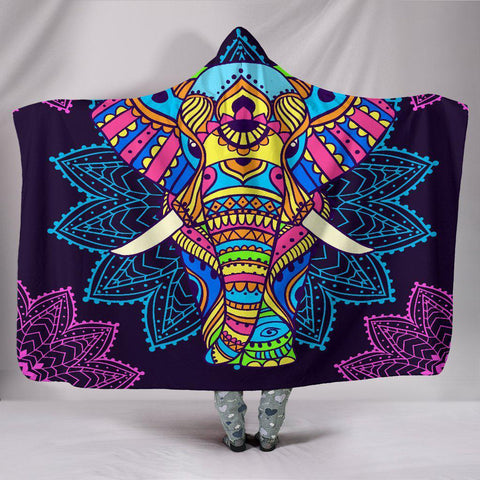 Image of Colorful Elephant Mandala Colorful Throw,Vibrant Pattern Hooded blanket,Blanket with Hood,Soft Blanket,Hippie Hooded Blanket,Sherpa Blanket