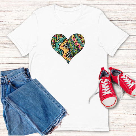 Image of Colorful Ethnic Puzzle Heart Unisex T,Shirt, Mens, Womens, Short Sleeve Shirt,