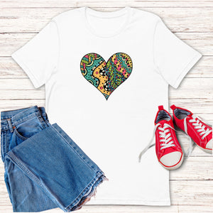 Colorful Ethnic Puzzle Heart Unisex T,Shirt, Mens, Womens, Short Sleeve Shirt,