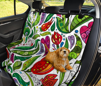 Colorful Ethnic Floral Doodle Design , Vibrant Car Back Seat Pet Covers,