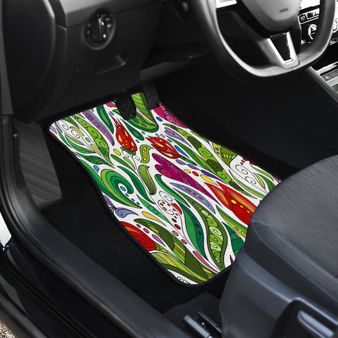 Image of Colorful Ethnic floral doodle Car Mats Back/Front, Floor Mats Set, Car Accessories