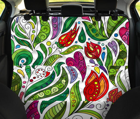 Image of Colorful Ethnic Floral Doodle Design , Vibrant Car Back Seat Pet Covers,
