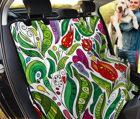 Image of Colorful Ethnic Floral Doodle Design , Vibrant Car Back Seat Pet Covers,