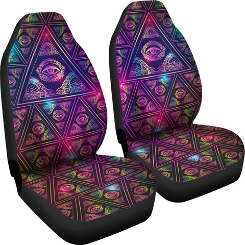 Image of Colorful Eye Of Providence 2 Front Car Seat Covers Car Seat Covers,Car Seat Covers Pair,Car Seat Protector,Car Accessory,Front Seat Covers