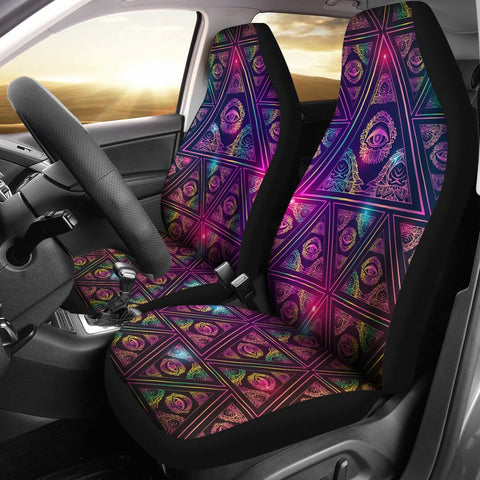 Image of Colorful Eye Of Providence 2 Front Car Seat Covers Car Seat Covers,Car Seat Covers Pair,Car Seat Protector,Car Accessory,Front Seat Covers