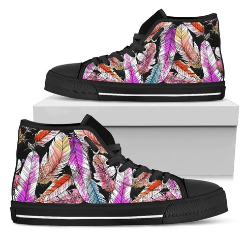 Image of Colorful Feather Boho,Streetwear,All Star,Custom Shoes,Womens High Top,Bright Colorful,Mandala shoes,Fashion Shoes