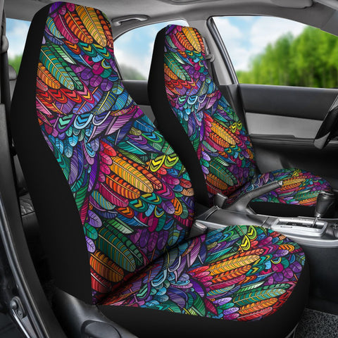Image of Colorful Feather Car Seat Covers,Car Seat Covers Pair,Car Seat Protector,Front Seat Covers,Seat Cover for Car, 2 Front Car Seat Covers
