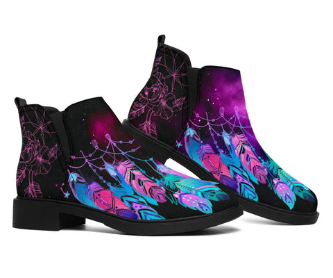 Image of Colorful Feather Dream Catcher Leather Boots Women,Handmade Boots,Biker Boots,Fashion Boots,Women's Boots,Vegan Leather,Rain Boots