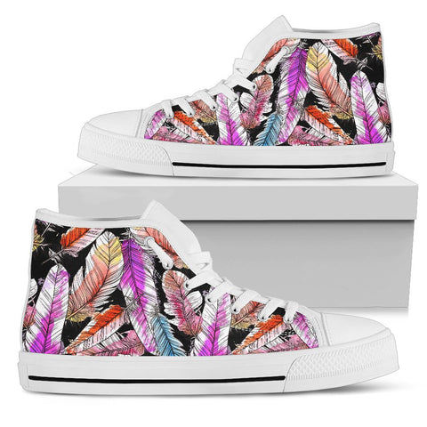 Image of Colorful Feather High Tops Sneaker, Streetwear,High Quality,Handmade Crafted, Boho,All Star,Custom Shoes,Womens High Top,Bright Colorful