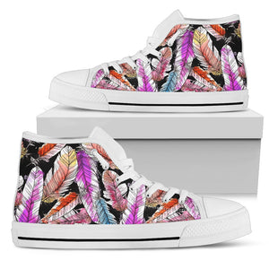 Colorful Feather High Tops Sneaker, Streetwear,High Quality,Handmade Crafted, Boho,All Star,Custom Shoes,Womens High Top,Bright Colorful