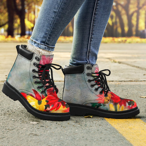 Image of Colorful Floral All Season Boots,Vegan ,Casual WearLeather,Rain Boots,Leather Boots Women,Women Girl Gift,Handmade Boots,Streetwear