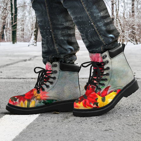 Image of Colorful Floral All Season Boots,Vegan ,Casual WearLeather,Rain Boots,Leather Boots Women,Women Girl Gift,Handmade Boots,Streetwear