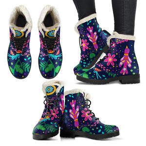 Colorful Floral Bird Garden Combat Style Boots, Classic Boot, Custom Boots,Boho Chic boots,Spiritual ,Comfortable Boots,Decor Womens Boots