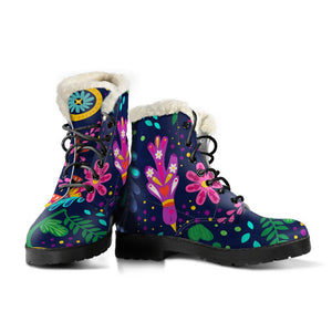 Colorful Floral Bird Garden Combat Style Boots, Classic Boot, Custom Boots,Boho Chic boots,Spiritual ,Comfortable Boots,Decor Womens Boots