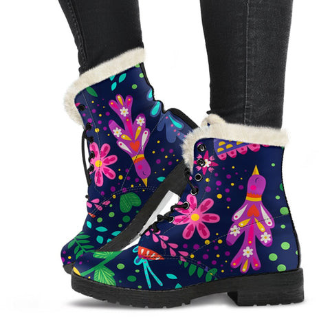 Image of Colorful Floral Bird Garden Combat Style Boots, Classic Boot, Custom Boots,Boho Chic boots,Spiritual ,Comfortable Boots,Decor Womens Boots