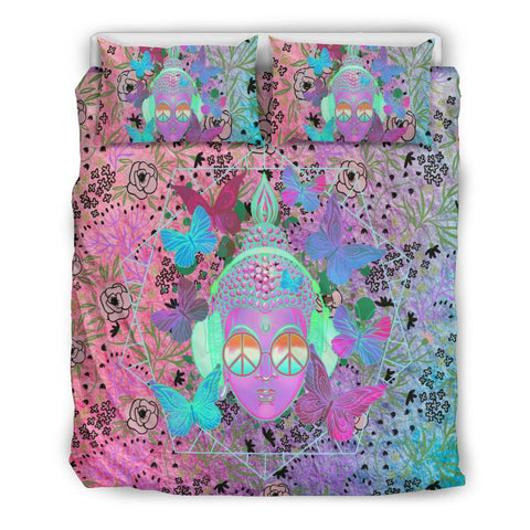 Image of Colorful Floral Buddha Bedding Coverlet, Twin Duvet Cover,Multi Colored,Quilt Cover,Bedroom Set,Bedding Set,Pillow Cases Printed Duvet Cover