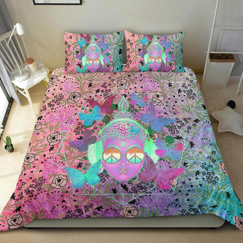Image of Colorful Floral Buddha Bedding Coverlet, Twin Duvet Cover,Multi Colored,Quilt Cover,Bedroom Set,Bedding Set,Pillow Cases Printed Duvet Cover