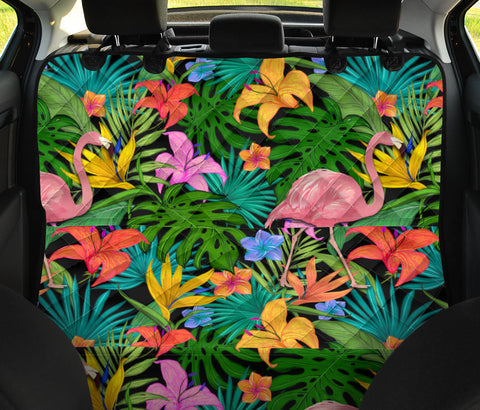 Image of Floral Flamingo Design , Colorful Car Back Seat Pet Covers, Backseat Protector,