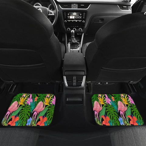 Image of Colorful Floral Flamingo Car Mats Back/Front, Floor Mats Set, Car Accessories