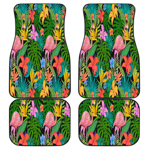 Colorful Floral Flamingo Car Mats Back/Front, Floor Mats Set, Car Accessories
