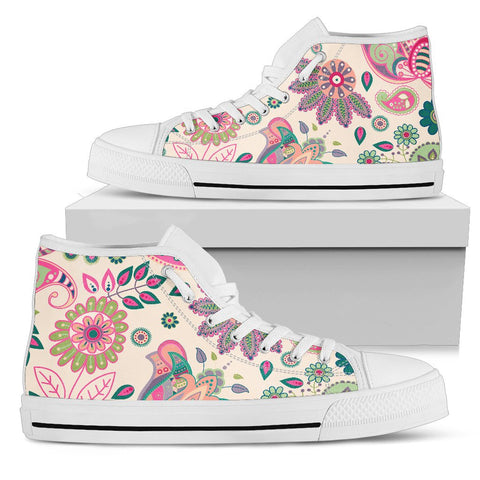 Image of Colorful Floral High Tops Sneaker, Hippie, Multi Colored, Canvas Shoes,High Quality,Spiritual, Boho,All Star,Custom Shoes,Womens High Top