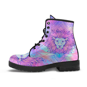Handcrafted Women’s Pink Lion Head Combat Boots - Vegan Leather Ankle Boots