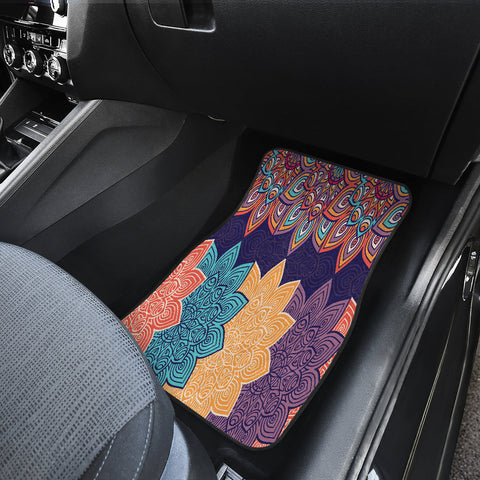Image of Colorful Floral Mandalas Patterns Car Mats Back/Front, Floor Mats Set, Car