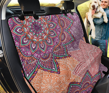 Floral Mandala Design , Colorful Car Back Seat Pet Covers, Vibrant Backseat