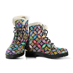 Colorful Floral Mosaic Combat Style Boots, Rain Boots,Hippie,Emo Punk Boots,Goth Winter Boots,Casual Boots, Ankle Boots, Custom Boots