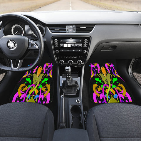 Image of Colorful Floral Pattern Car Mats Back/Front, Floor Mats Set, Car Accessories