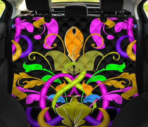 Image of Colorful Floral Pattern , Vibrant Car Back Seat Pet Covers, Backseat Protector,