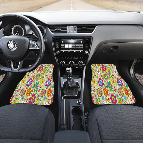 Image of Colorful Floral Patterns Car Mats Back/Front, Floor Mats Set, Car Accessories