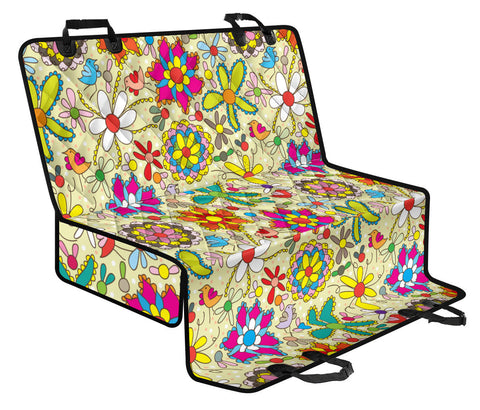 Image of Colorful Floral Pattern - Vibrant Car Back Seat Pet Covers, Backseat Protector, Stylish Car Accessories